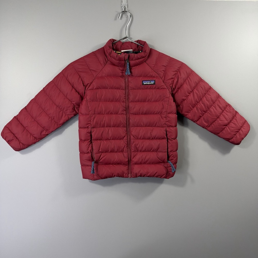 Patagonia Jacket Kids 5T Red Quilted Down Puffer Full Zip Winter Coat Warm